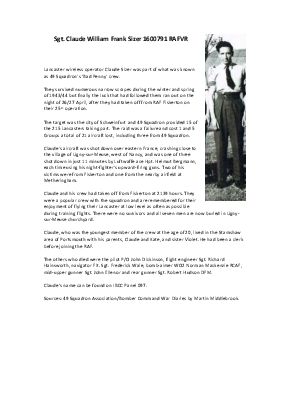 A preview of a PDF biography for Sizer, Claude William Frank
